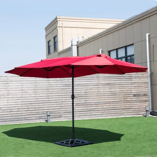 Costway 15' Market Outdoor Umbrella Double-Sided Twin Patio Umbrella with Crank Wine {3}