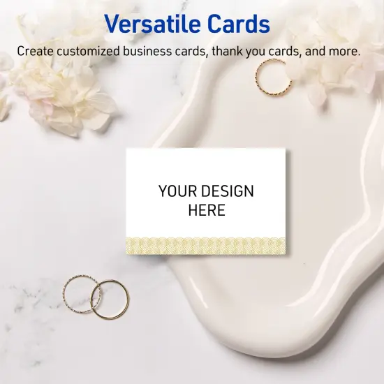 Avery Printable Rectangle Business Cards with Sure Feed Technology, Pre-Printed Gold Lace Trim Pattern, Matte White, 2" x 3.5", Laser & Inkjet Compatible, 80 Total {6}