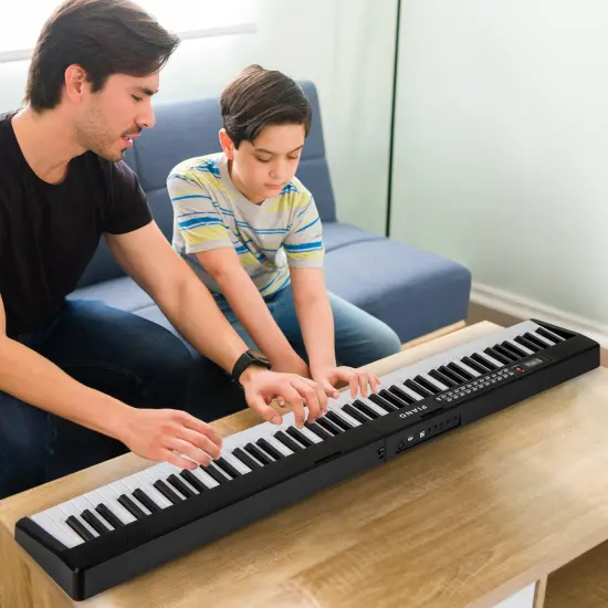 88 Key Foldable Electronic Keyboard Piano with Wireless MIDI Suitable for Kids, Teenagers and Adult Black {1}