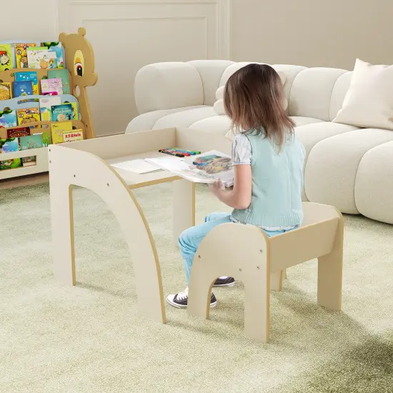Plywood Kids Table and Chair Set with Spacious Safe Design and Ergonomic Seat White {2}