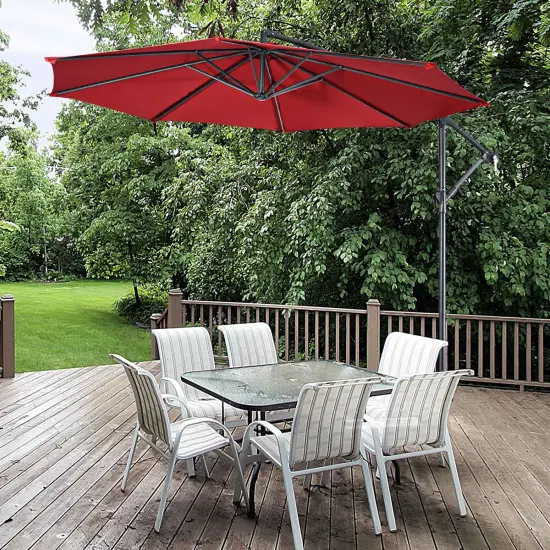 Costway 10' Hanging Umbrella Patio Sun Shade Offset Outdoor Market W/t Cross Base Burgundy {3}