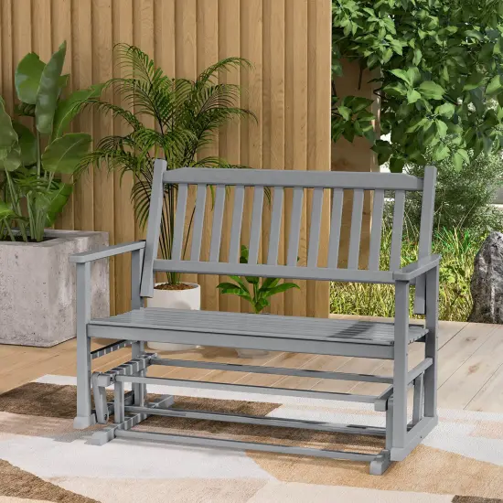 Costway Patio Glider Loveseat Chair Swing Rocking Bench with Slatted Seat & Curved Backrest White/Natural/Gray {5}