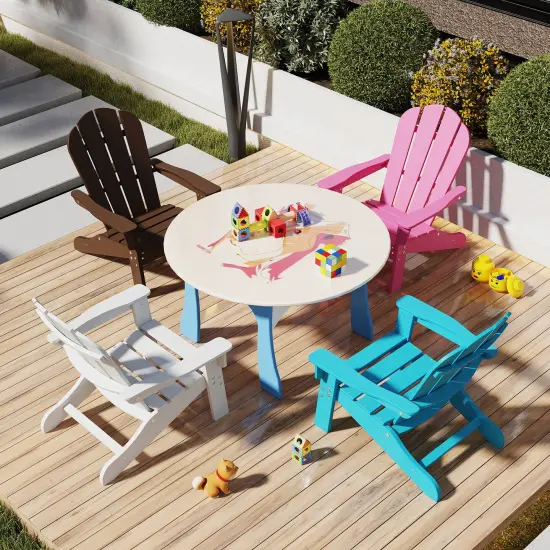 HDPE Kid's Adirondack Chair with High Backrest and Armrests Perfect Use for All Seasons Pink {6}