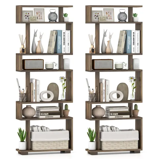 Costway 1/2 PCS Bookcase 6-Tier Bookshelf with Anti-Tipping Kit Freestanding Display Shelf Black/White {12}