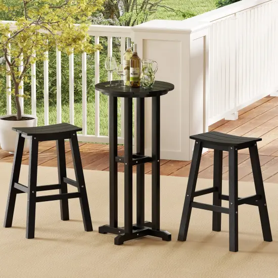 HDPE Round Outdoor Patio Bar Table with Stainless Steel Frame Black {3}