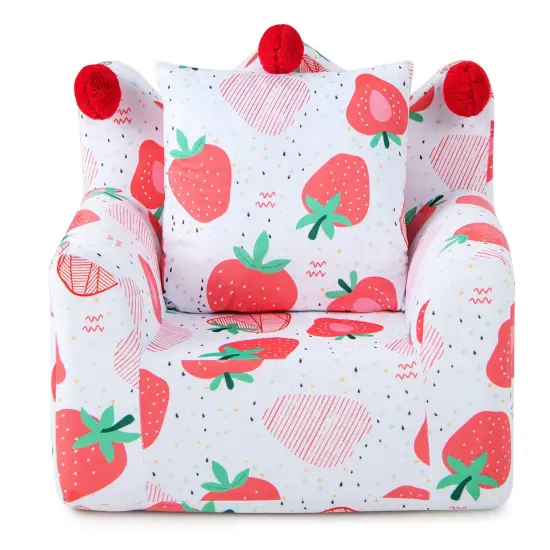 Kids Sofa Chair, Ergonomic Velvet Armchair with Pillow Pink {4}