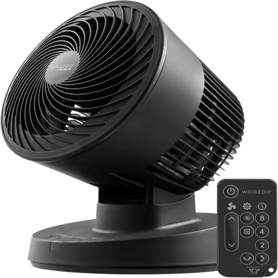 IRIS USA WOOZOO Desk Fan with Remote, Oscillating Turbo Air Circulator, 3 Speeds, 52ft Max Air Distance, Adjustable Tilt, Black {1}