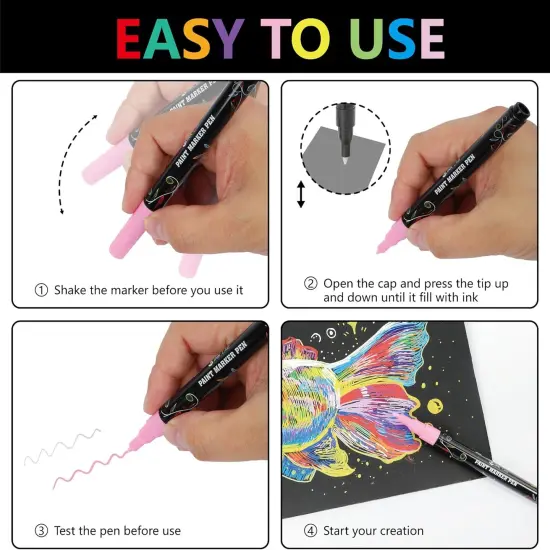 24 Pcs Arylic Paint Markers 24 Vibrant Colors Paint Markers for Rock Fabric Wood Glass Canvas Ceramic, Acrylic Markers for DIY Crafts {3}