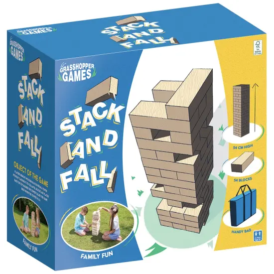 Grasshopper Games: Giant Stack 'N' Fall - Classic Wooden Block Game, Indoor & Outdoor Play, Travel Bag, Party-Table-Backyard Activity, Family Age 3+ {3}