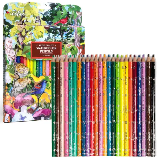 eeBoo Piece & Love: Mushroom Watercolor Pencils - 24 Piece Set, Vibrant Colors, Artist Quality, Stylish Foil Design, Adults Art & Craft Supplies {6}