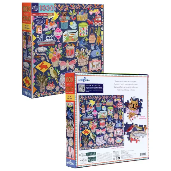 eeBoo Piece & Love: The Cat & The Yarn - 1000 Piece Puzzle - Adult Square Jigsaw, 23"x 23", Includes Image Reference Insert, Glossy High-Quality Piece {7}