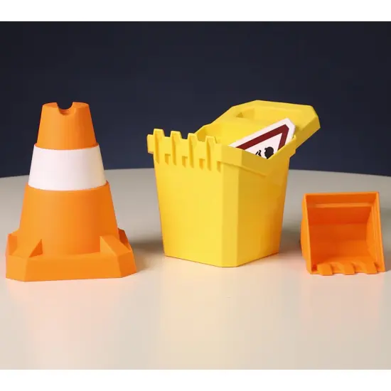 Hape: Sand Construction Playset - 4pc Beach Toy Set, Digger Bucket, Bulldozer Shovel, Safety Cone, Indicator, Scoop & Dig, Water Play, Kids Ages 3+ {7}