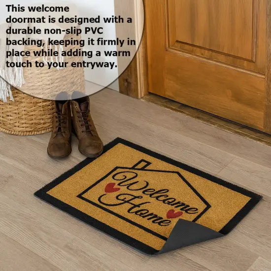 Gardenised Heavy Duty Coco Coir Doormat Non Slip PVC Baking Embossed Welcome Design Natural Coconut Fiber Floor Mat for Front Door Porch Patio Entryway Garage Mudroom & Outdoor Use 18x30" Hearty Welcome Home {6}