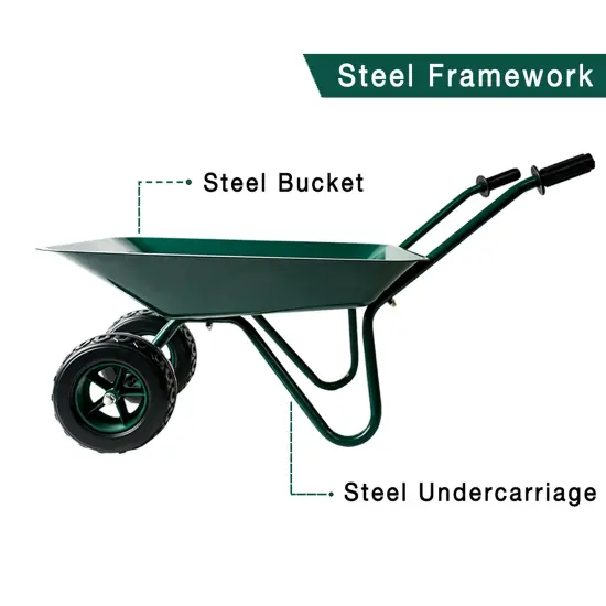 Trimate Metal Wheelbarrow - Hunter Green - Outdoor-Indoor Play Toy, 11x28x15", Dual Wheel, Durable Functional Fun, Garden-Sandbox-Snow, Kids Age 3+ {5}