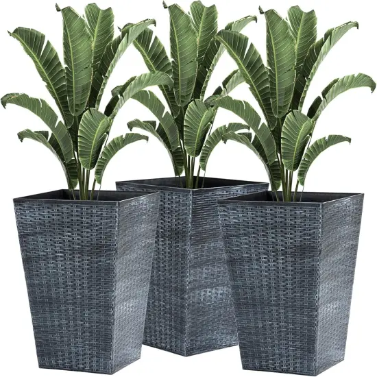 3-Piece Ceramic Indoor Planter Set with Drainage Holes Grey {1}