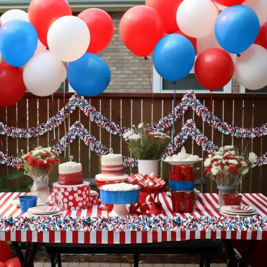 39.4ft 4th of July Patriotic Tinsel Garland Red White Blue Shiny Metallic Garland Hanging Decorations for Independence Day Memorial Day Party Decorations {4}