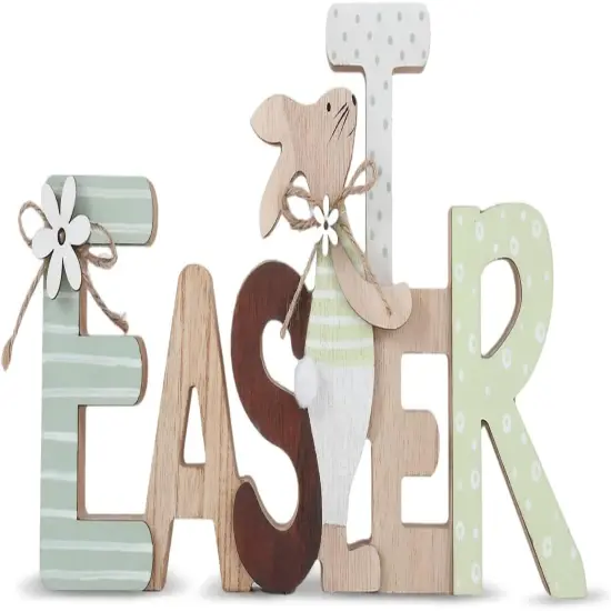 Easter Wooden Sign – Rustic Bunny Décor for Tiered Tray, Table, Mantel & More {1}