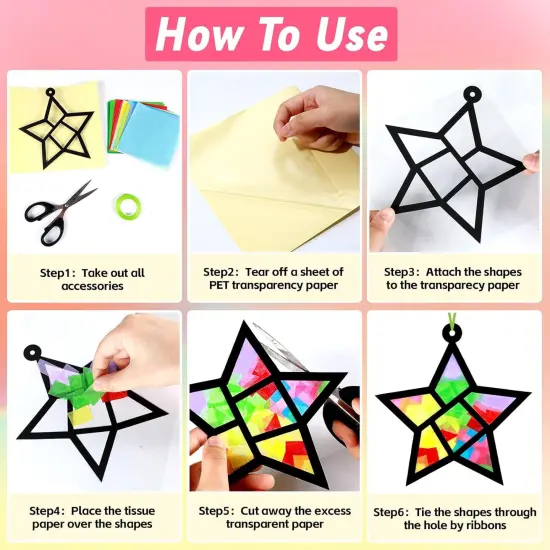 36 Set Geometric Shapes Suncatcher Crafts for Kids(Colorful) {4}