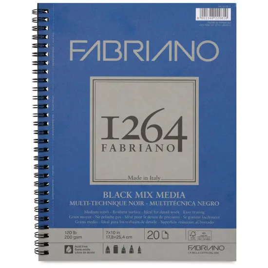 Fabriano 1264 Black Mixed Media Pad - 7" x 10", 120 lb, 20 Sheets {1}