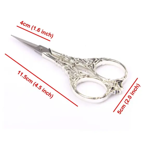 BIHRTC Vintage European Style Scissors Stainless Steel for Cross Stitch Cutting Embroidery Sewing Handcraft Craft Art Work DIY Tool(Silver) {4}