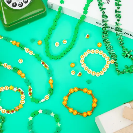 300pcs St. Patrick's Day Polymer Clay Beads Green Shamrock Hat Coins Rainbow Clay Spacer Beads for St. Patrick's Day Jewelry Making DIY Bracelet Necklace Accessories Craft Supplies {3}