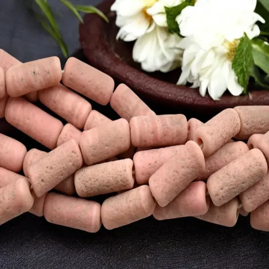 10x25mm Matte Vintage Pink Pompeii Tube Beads (18" Strand) - Indonesian Glass Beads {2}