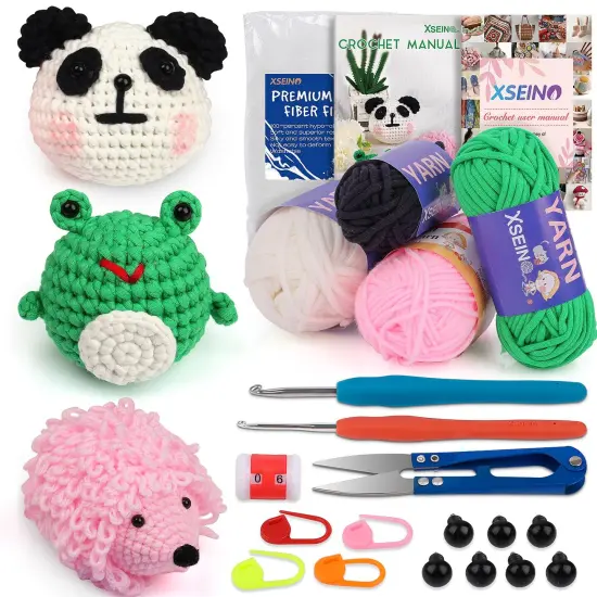 Crochet Kit for Beginners - Crochet Start Kit with Step-by-Step Video Tutorials - Learn to Crochet Kits for Adults and Kids - Panda, Frog, Hedgehog {1}
