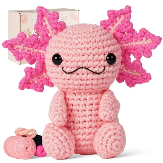 Crochet Kit for Beginners, Crochet Animal Kits, Amigurumi Crocheting Kit for Starters with Step-by-Step Video Tutorials, Beginner Crochet Kit for Adults (Axolotl 1Pack) {1}