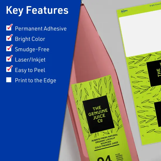 Avery Bright Green Paper Labels, 3-1/4" x 8-3/8" Rectangle {2}