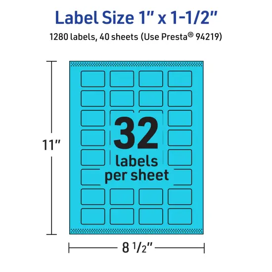 Avery Bright Blue Paper Labels, 1" x 1.5" Rectangle {5}