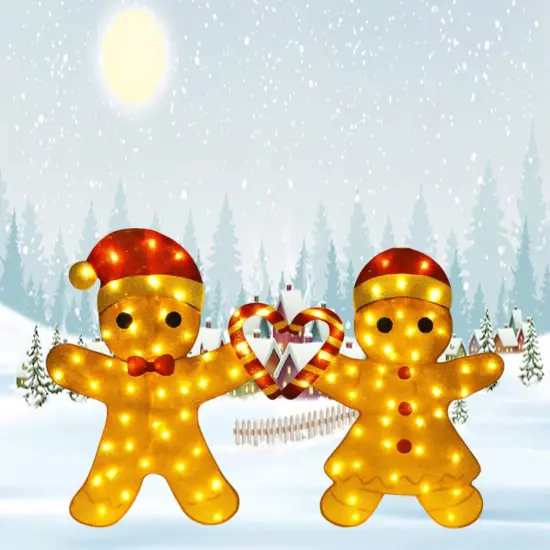 Sweet 32 Inch Tall Light Up Gingerbread Couple for Holiday Indoor Outdoor Decor {1}