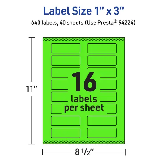 Avery Neon Green Paper Labels, 1" x 3" Rectangle {5}