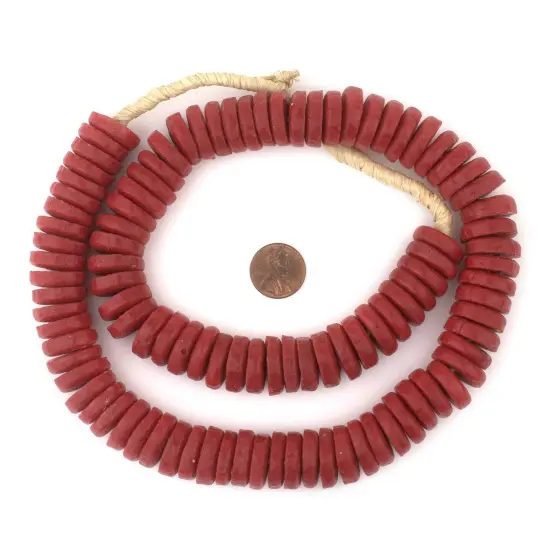 The Bead Chest Red Ashanti Glass Disk Beads (20mm) {2}