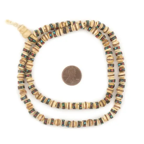 The Bead Chest Light Rustic Inlaid Yak Bone Mala Beads (6mm) {2}