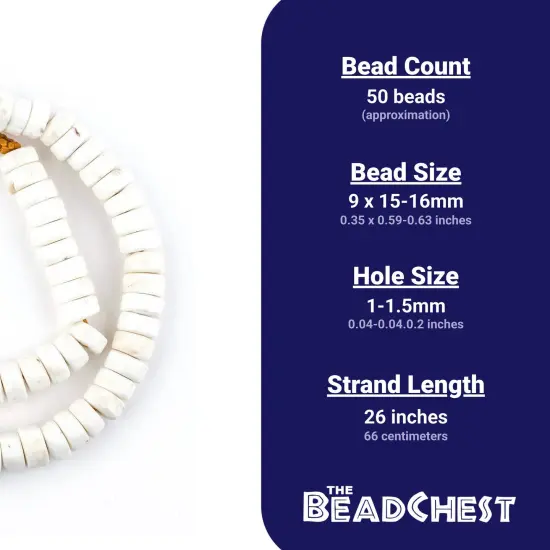 The Bead Chest Naga Conch Shell Beads - Full Strand of Genuine Natural Ocean Seashell Beads from Nepal (Disk 12mm, Natural) {4}