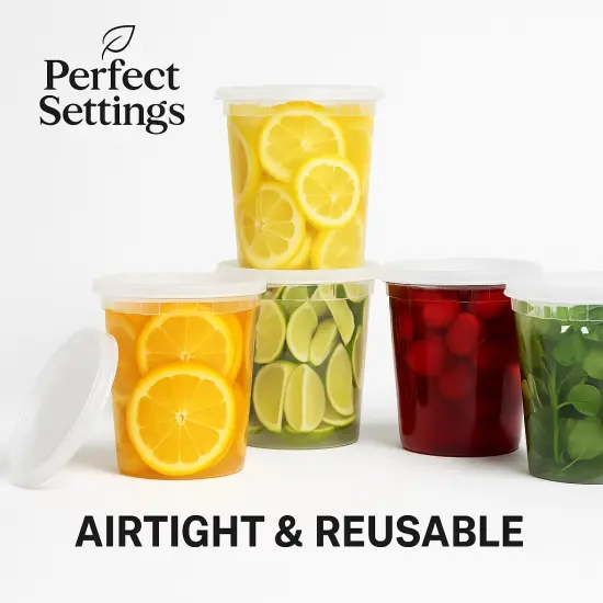 Perfect Settings 32oz Deli Containers with Lids - 24 Sets Quart Freezer Storage Containers - Leakproof, Stackable, Microwave Safe Soup Storage Plastic Soup Containers for Meal Prep Leftovers Takeout {3}