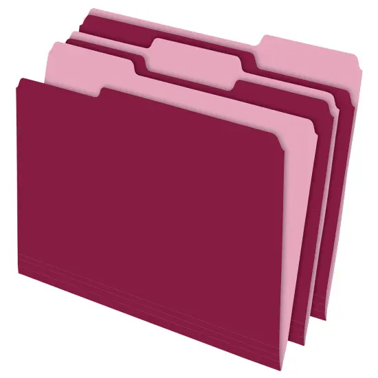 Pendaflex Two-Tone File Folder, Letter Size, 1/3 Cut Tabs, Burgundy, Pack of 100 {1}