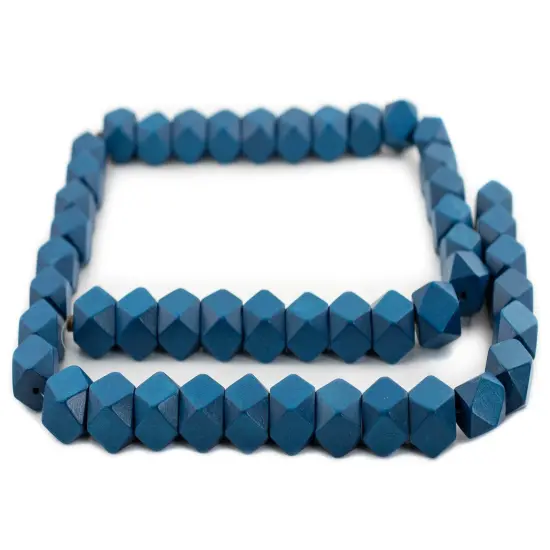 The Bead Chest Azul Blue Cornerless Cube Wood Beads: 17mm Diamond Cut Natural Organic Beads for Jewelry Making {3}