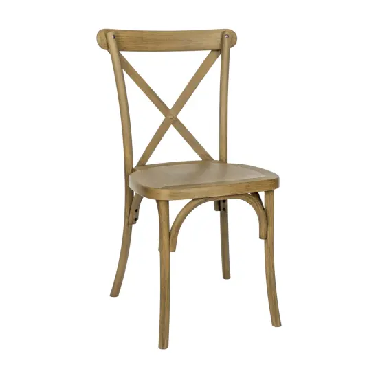 Emma and Oliver Hensler Weather-Resistant Wood Look Stackable Resin Cross Back Chair for Indoor/Outdoor Use Light Oak {8}