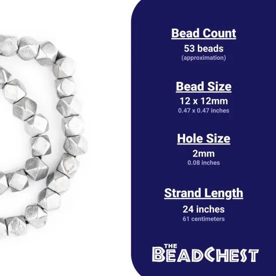 The Bead Chest Jumbo Maasai Silver Diamond Cut Beads 12mm Faceted Aluminum Large Hole 24 Inch Strand {4}