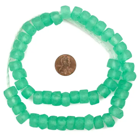 The Bead Chest Verdant Green Faceted Recycled Java Sea Glass Beads - Full Strand of Faceted Bottle Glass Beads | Approximately 48 Beads {2}