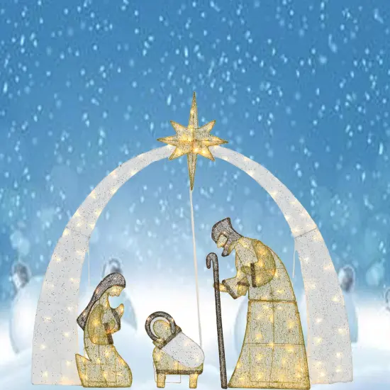 54 Inch Christ Birth Nativity Scene, Indoor Outdoor Display, Pre-Lit Warm White LED 115L {3}
