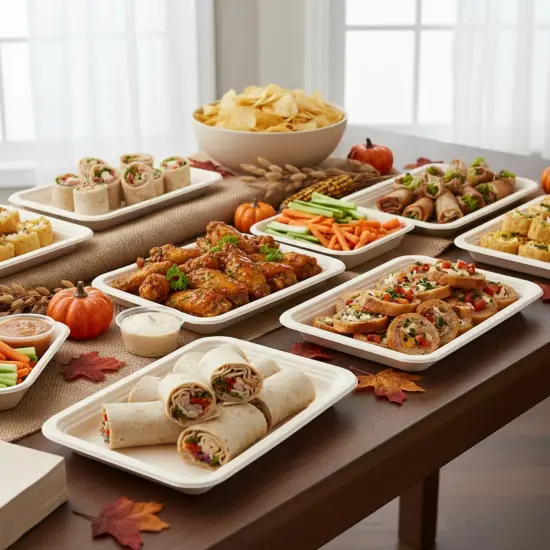 Greener Settings 50 Pack Compostable Disposable Trays, 14-Inch Heavy-Duty Biodegradable Sugarcane Plates, Eco-Friendly, Microwave-Safe, Grease-Resistant, Perfect for Parties, Catering, and BBQs {3}