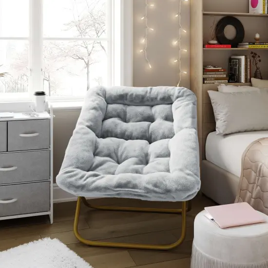 Emma and Oliver Aisling Oversized Folding Saucer Chair for Dorm, Bedroom GrayFabric/SoftGold {1}