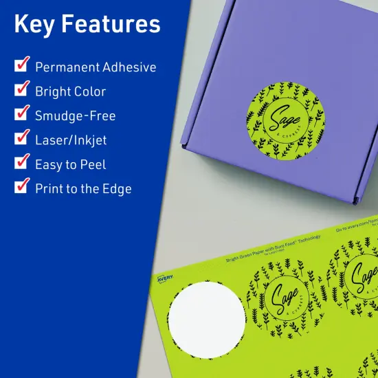 Avery Bright Green Paper Labels, 2.5" Diameter Round {2}