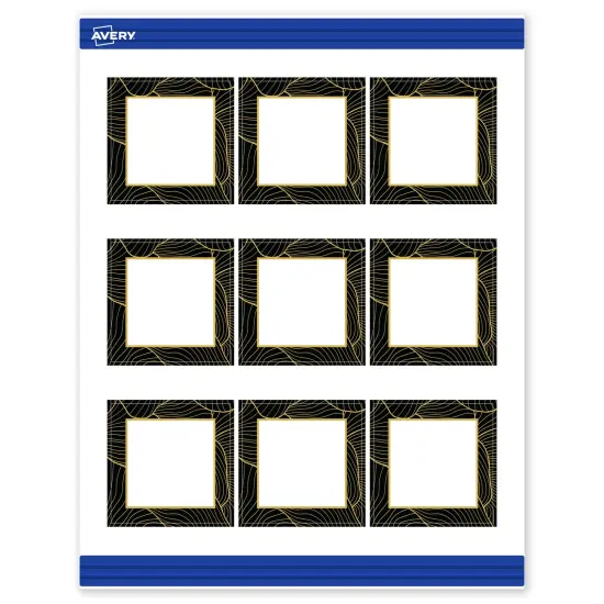 Avery Printable Square Business Cards with Sure Feed Technology, Pre-Printed Black Border with Gold Pattern, Matte White, 2.5" x 2.5", Laser & Inkjet Compatible, 90 Total {1}