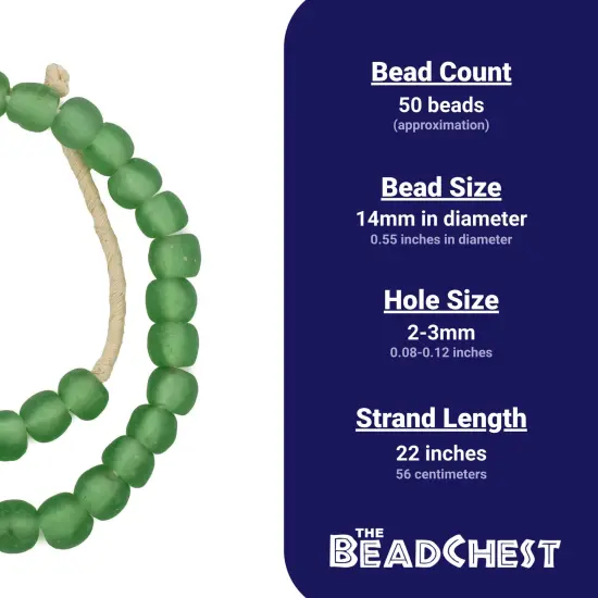 The Bead Chest African Recycled Glass Beads &ndash; Handmade in Ghana &ndash; Light Green 14mm Strand for Jewelry Making, Crafts, and Home Decor I Approximately 50 Beads {4}