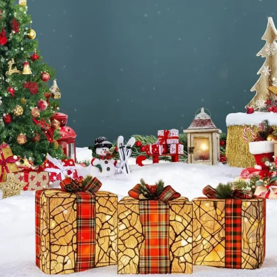 3 Pieces Rattan Gift Box Set Natural Woven Storage Baskets {2}