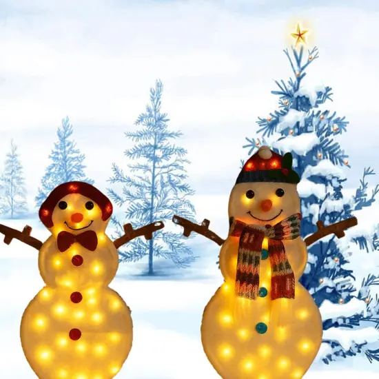 24 Inches and 28 Inche Pair of Festive LED Snowmen Christmas Decoration {3}