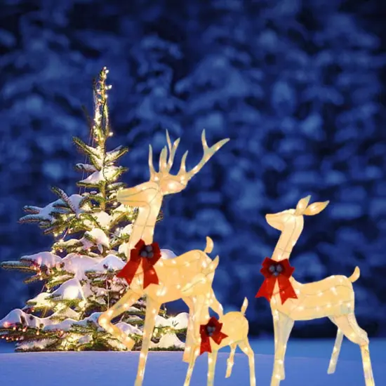 Whimsical Lighted Deer Family Set with 210 Warm White LED Holiday Lights Height 60"x 48" x 32" {5}